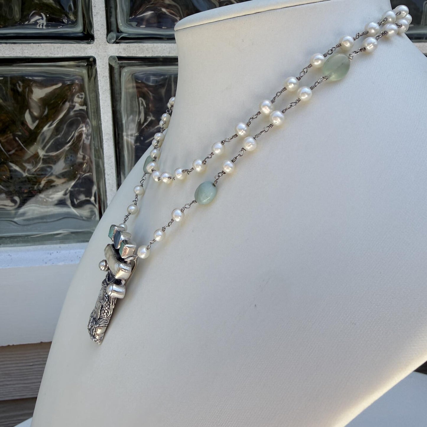 Vintage  Sterling Silver Necklace | Pearls Opal Turquoise Gemstones