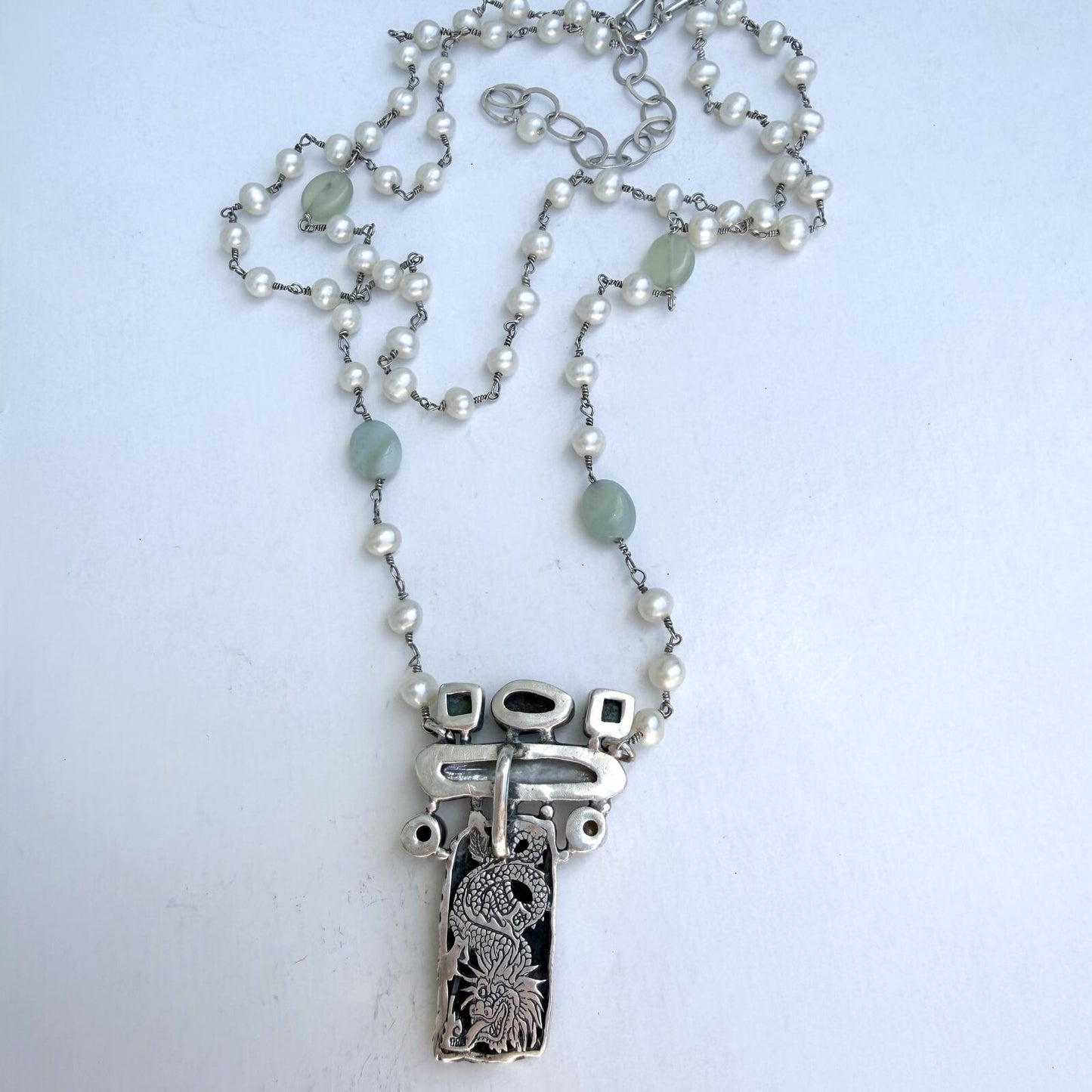 Vintage  Sterling Silver Necklace | Pearls Opal Turquoise Gemstones