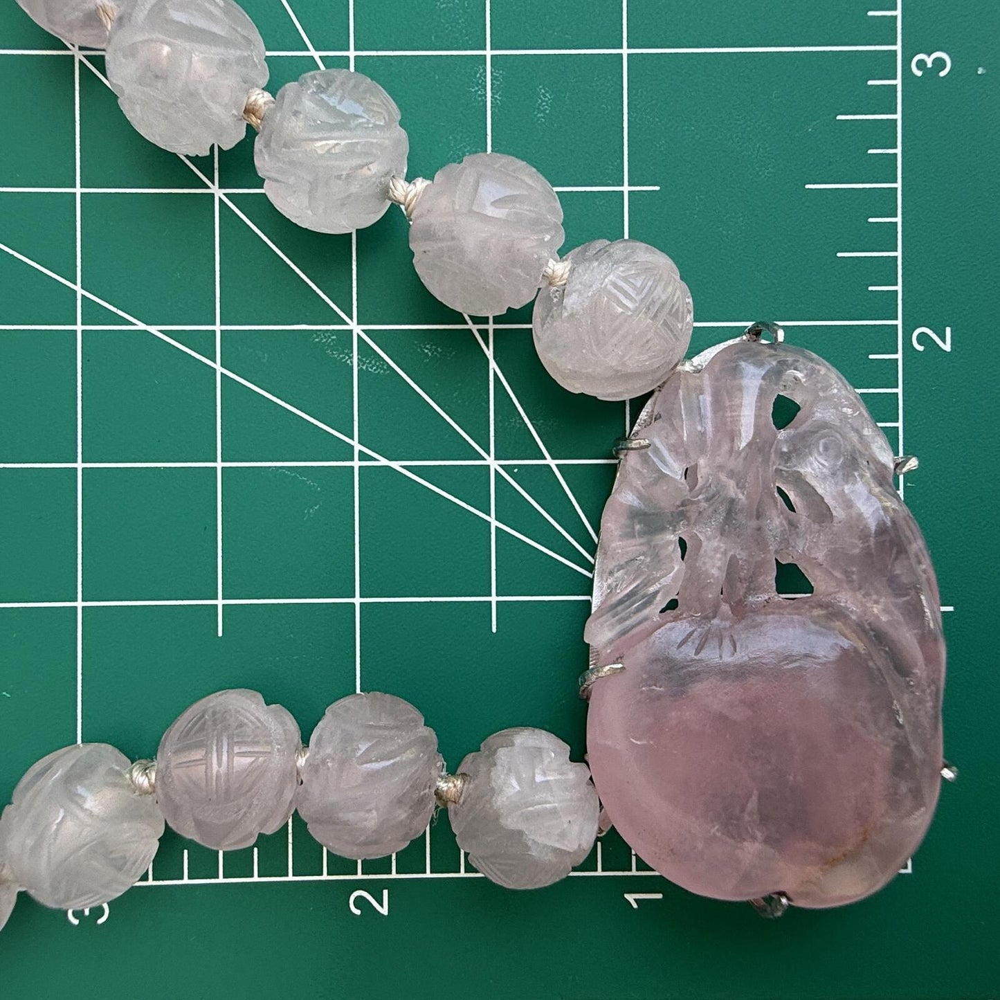 Vintage Rose Quartz Necklace. Vintage Hand Carved Beads.