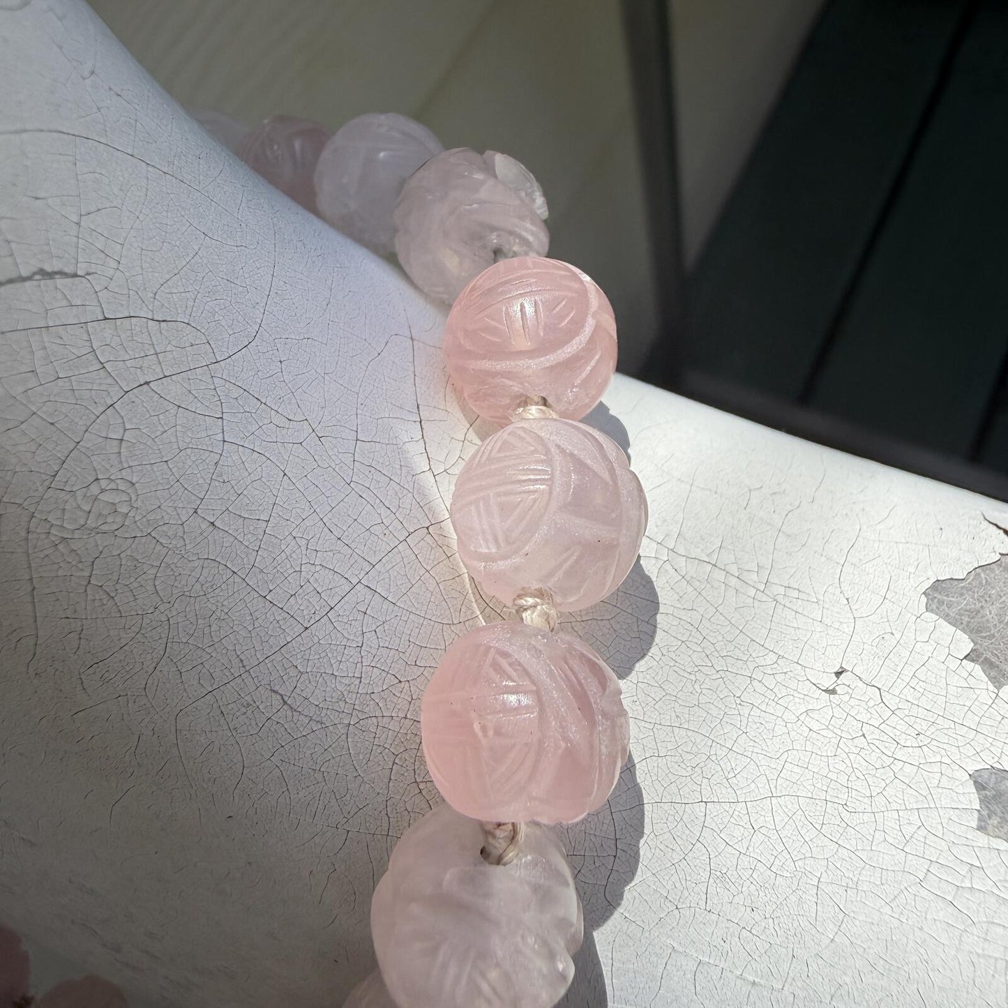 Vintage Rose Quartz Necklace. Vintage Hand Carved Beads.