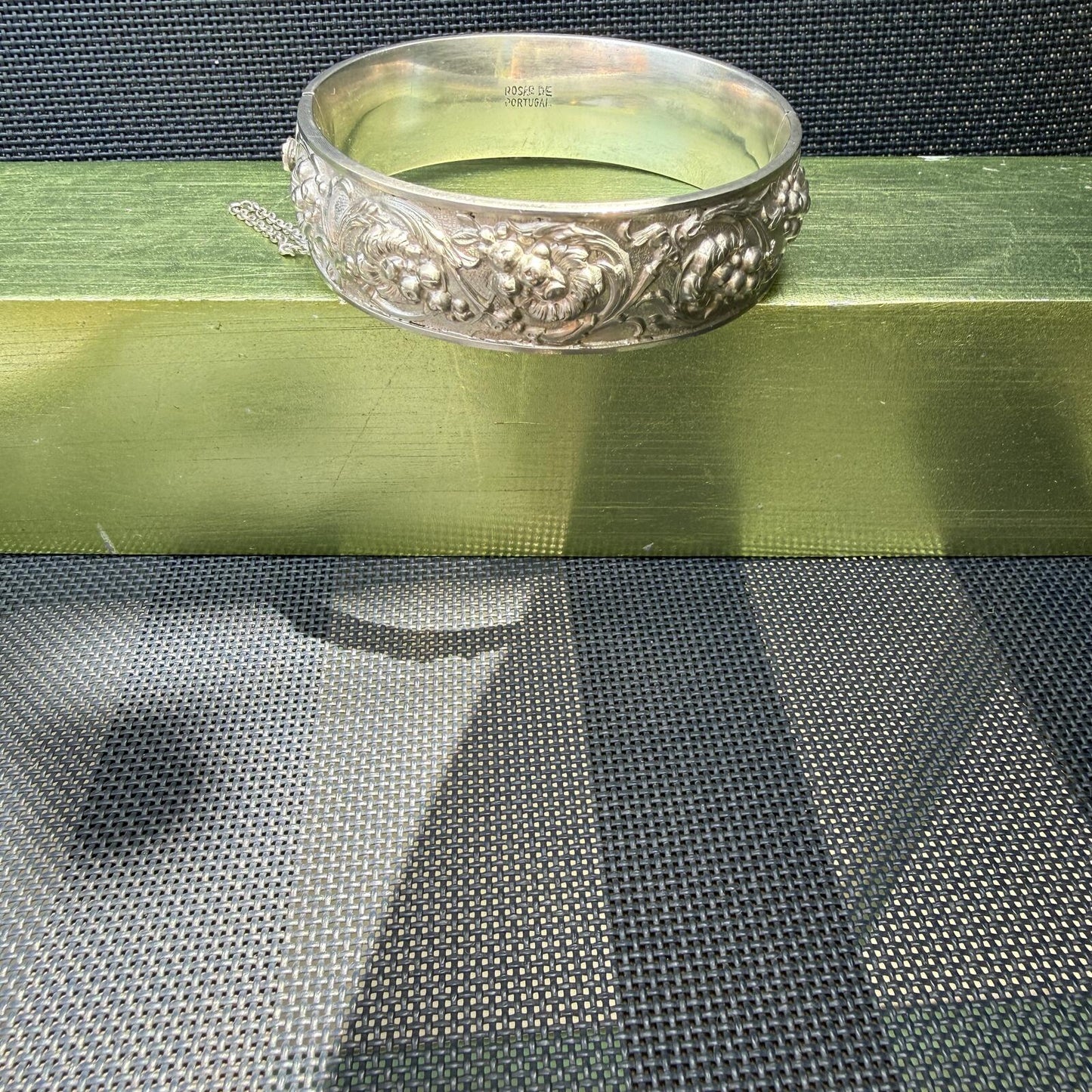 Vintage Mid Century Sterling Silver Cuff Bracelet. Rosas de Portugal Bangle.