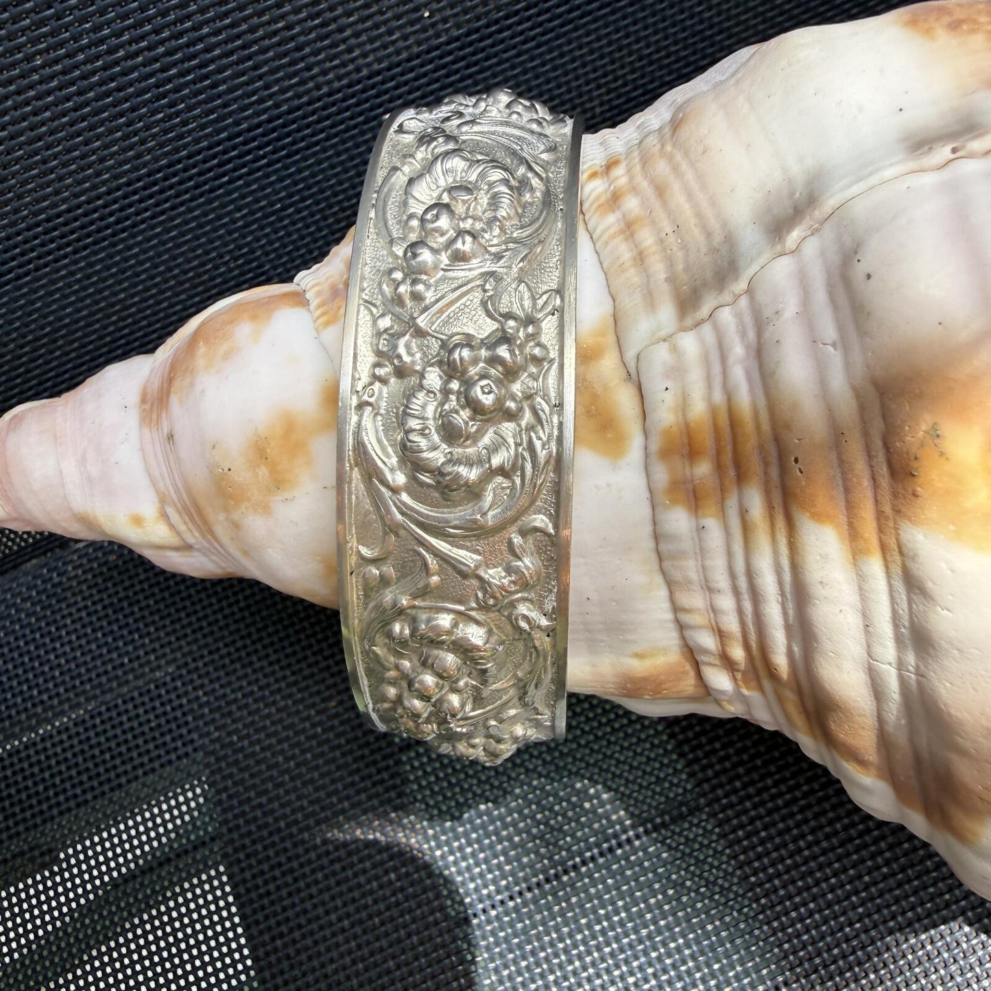 Vintage Mid Century Sterling Silver Cuff Bracelet. Rosas de Portugal Bangle.