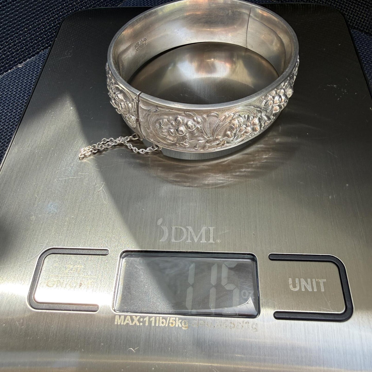 Vintage Mid Century Sterling Silver Cuff Bracelet. Rosas de Portugal Bangle.