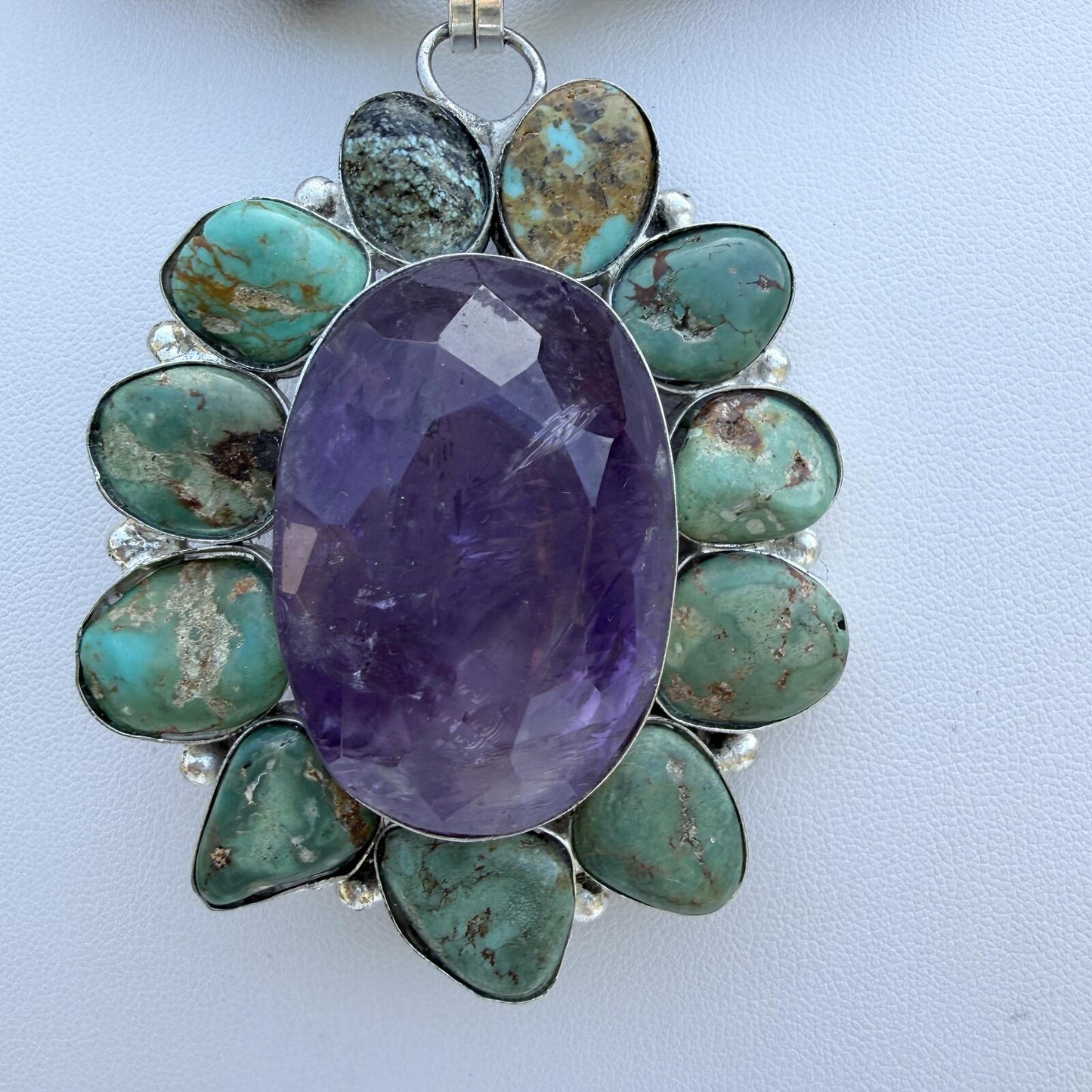 Amethyst, Turquoise and Ceramic  Handmade Statement Necklace.