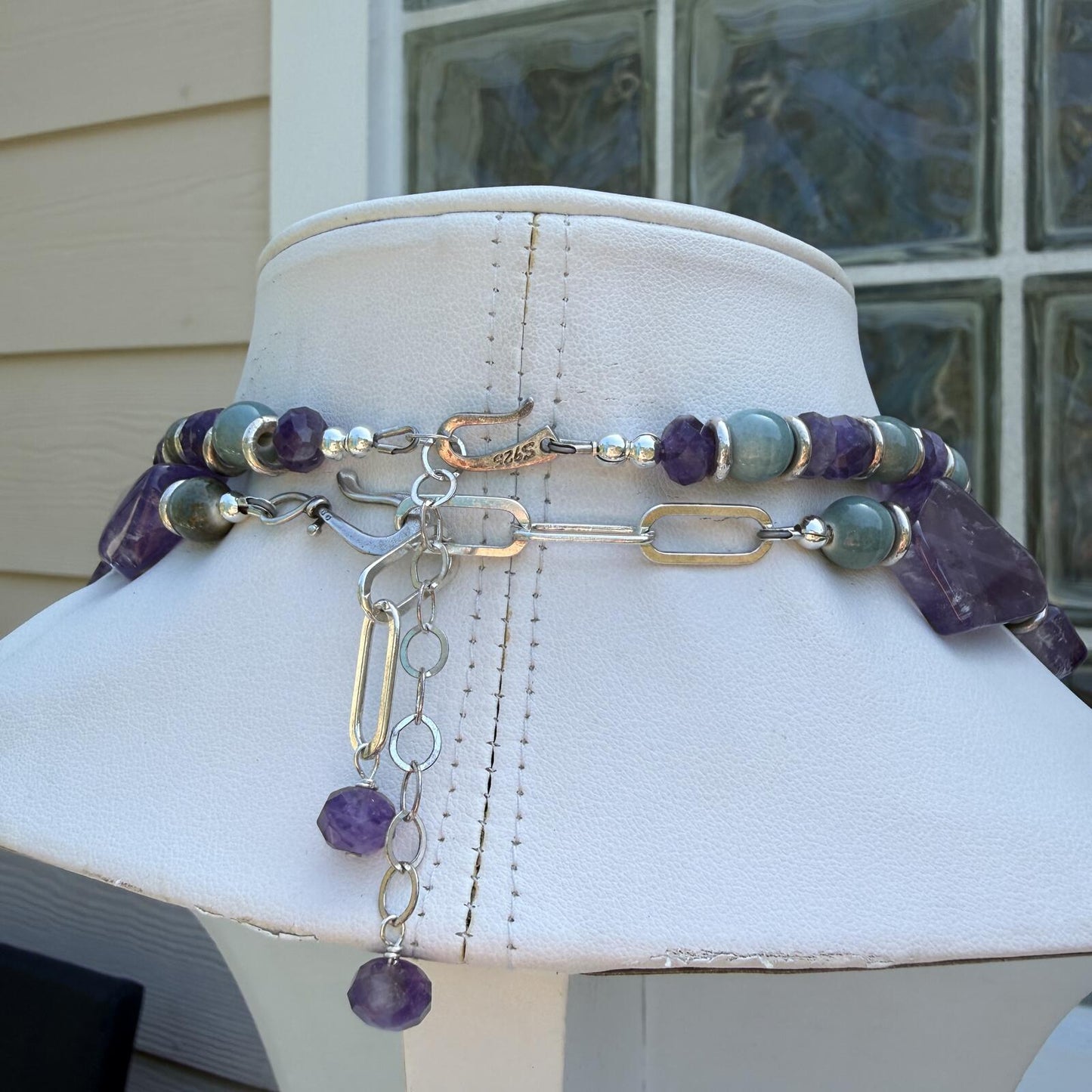 Amethyst, Turquoise and Ceramic  Handmade Statement Necklace.