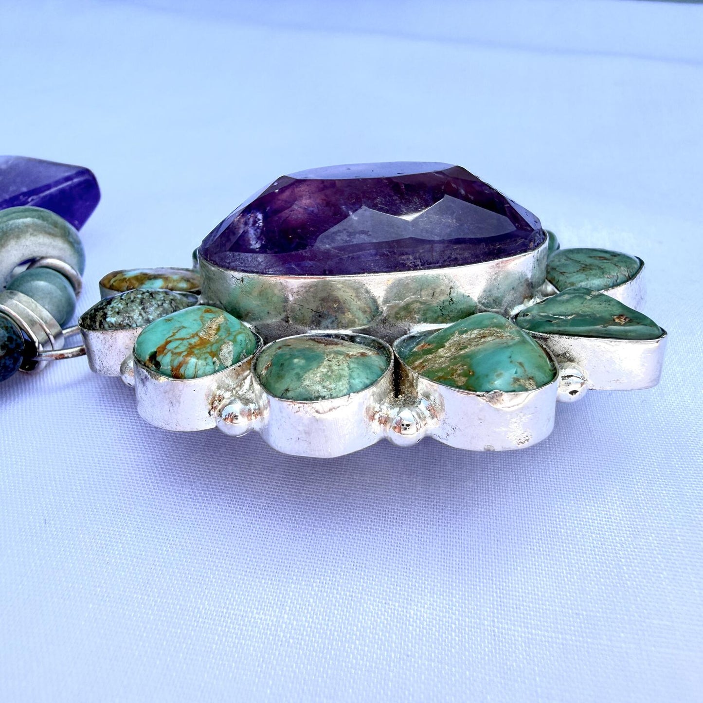 Amethyst, Turquoise and Ceramic  Handmade Statement Necklace.