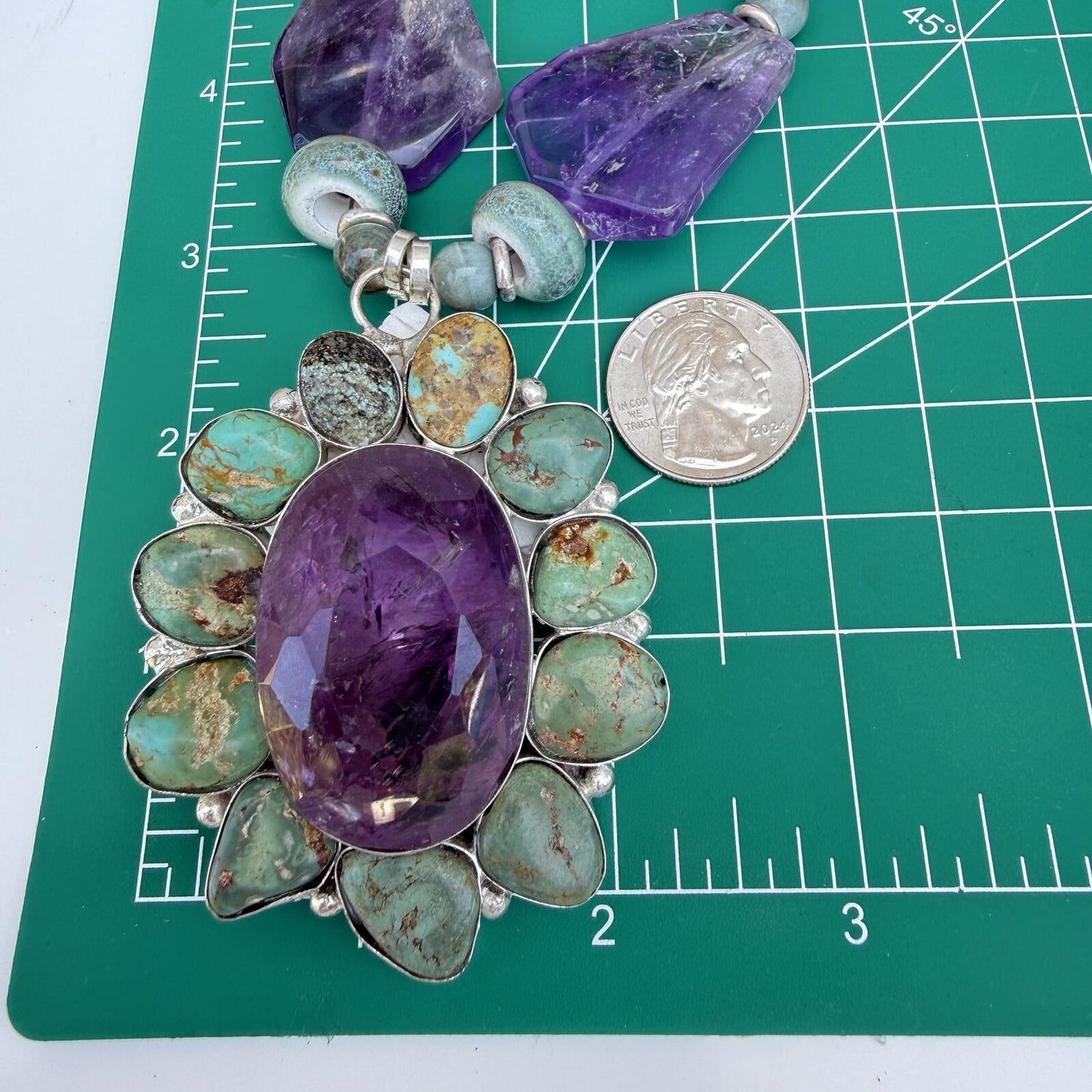 Amethyst, Turquoise and Ceramic  Handmade Statement Necklace.