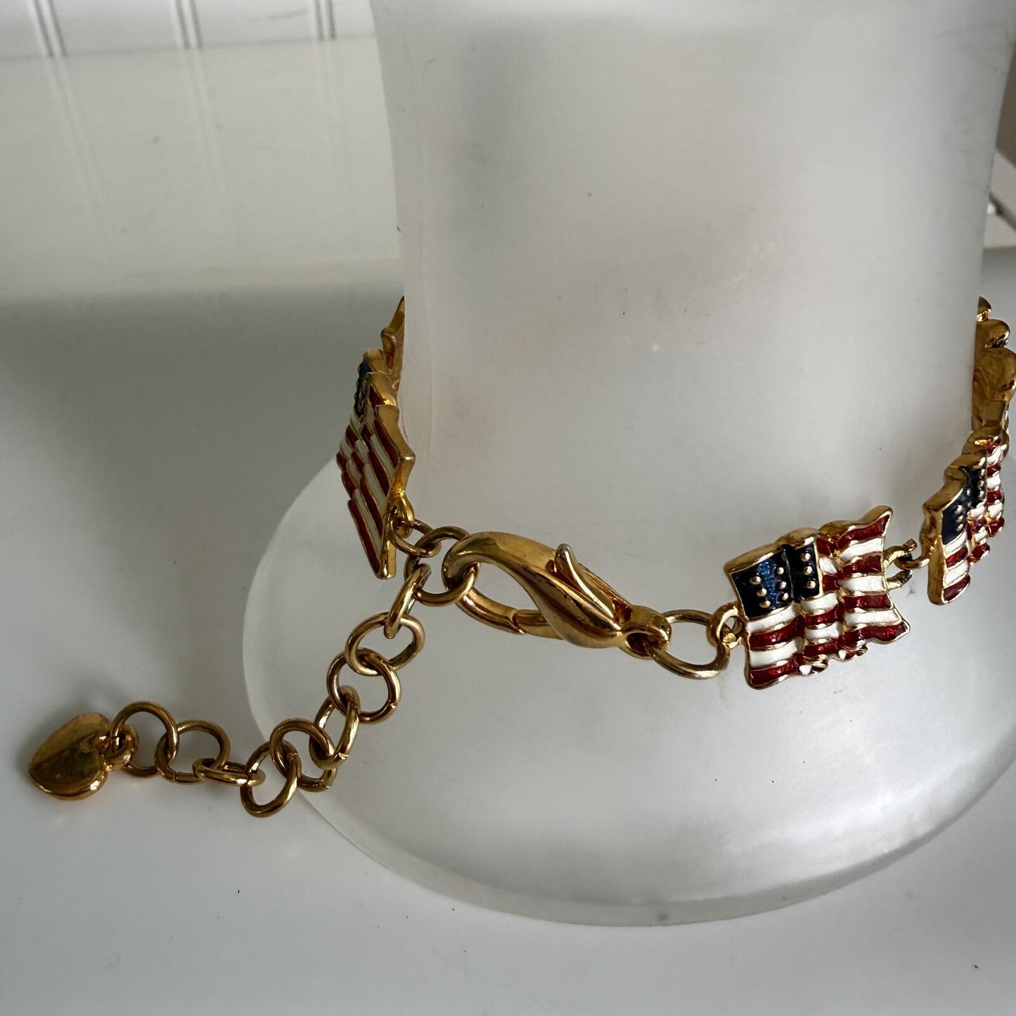 Vintage Patriotic American Flag Bracelet | Red White Blue Enamel Link Bracelet.