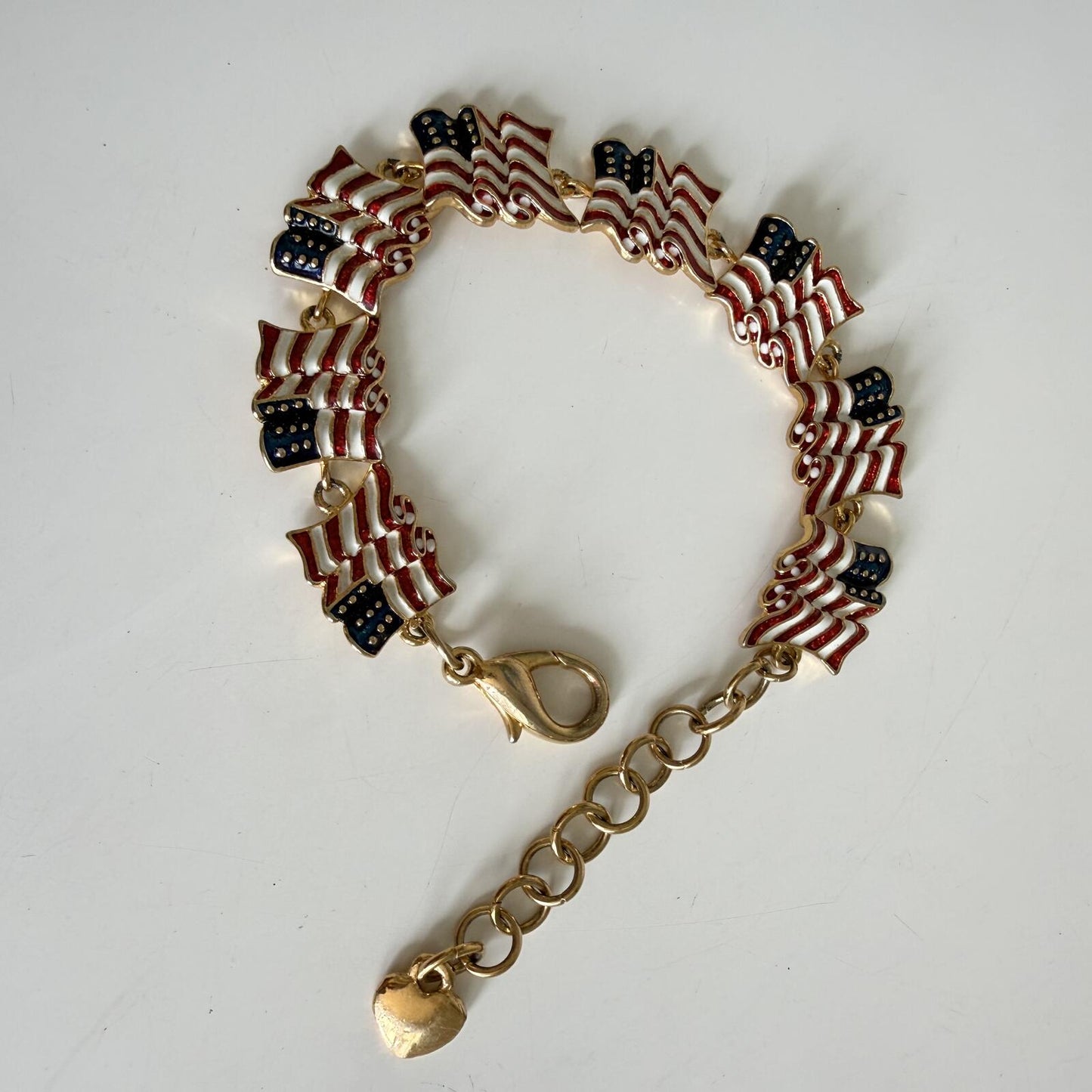 Vintage Patriotic American Flag Bracelet | Red White Blue Enamel Link Bracelet.