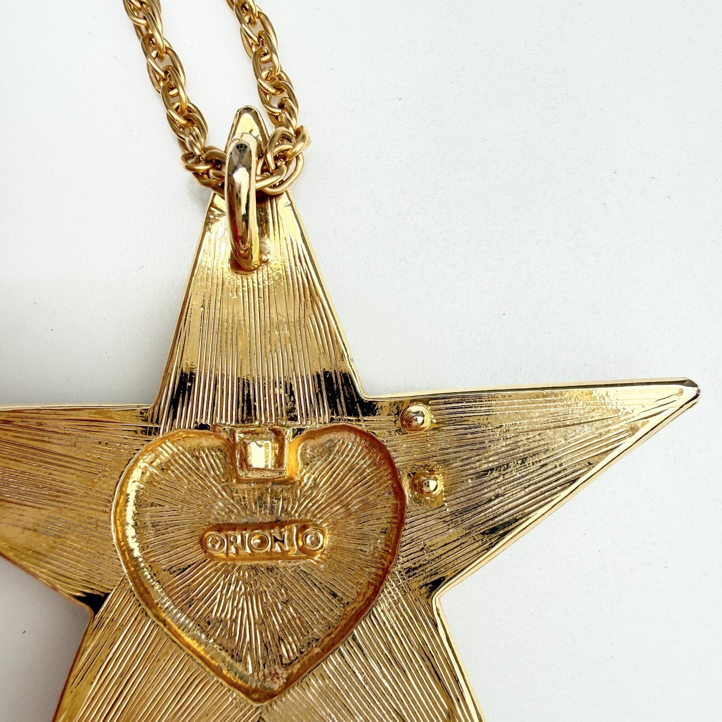 Vintage Signed Rion Patriotic Necklace. Red White Blue Heart and Star.