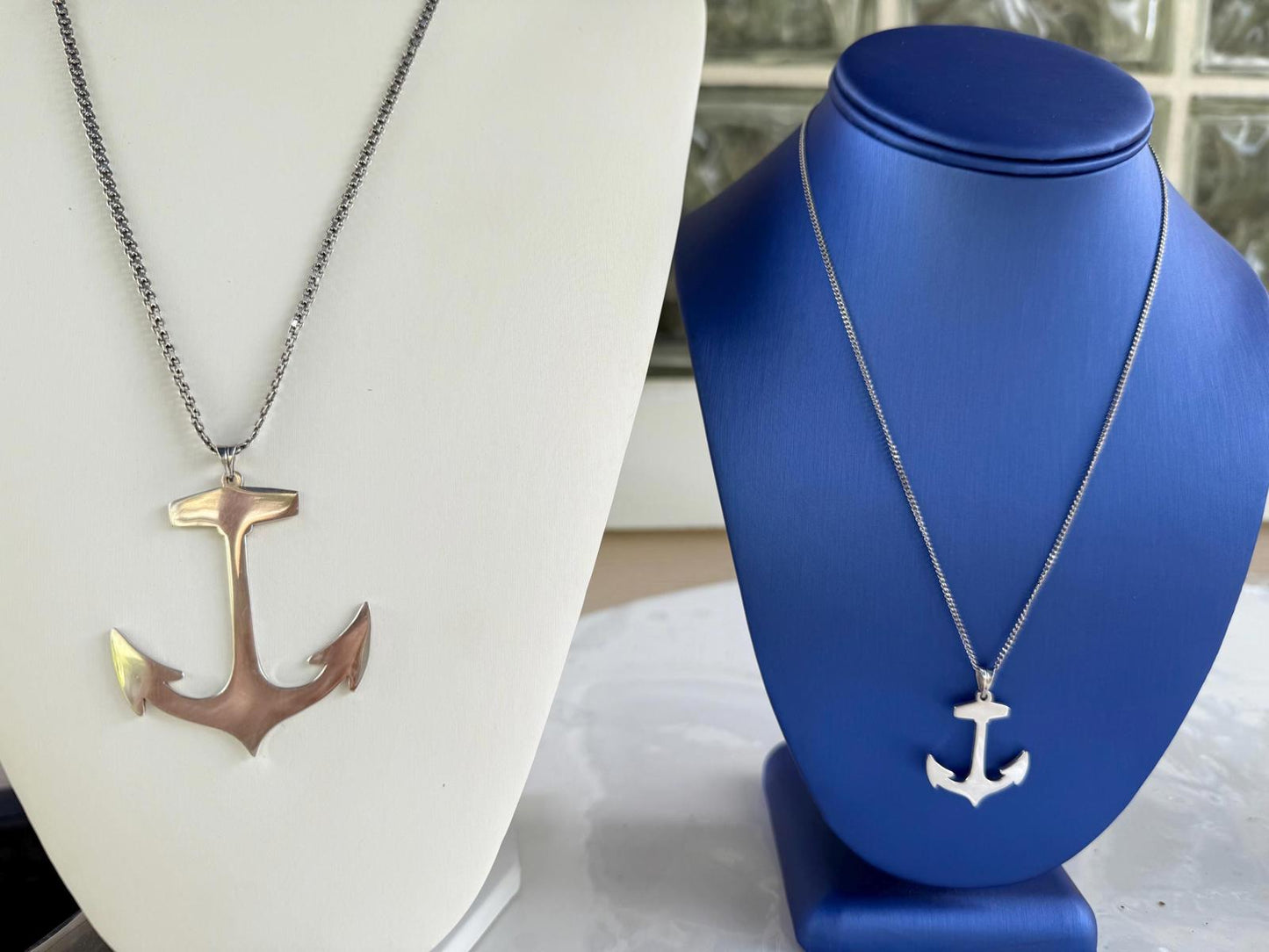 Men’s Sterling Silver Anchor Pendant Necklace. White Trash Charms Large Anchor.