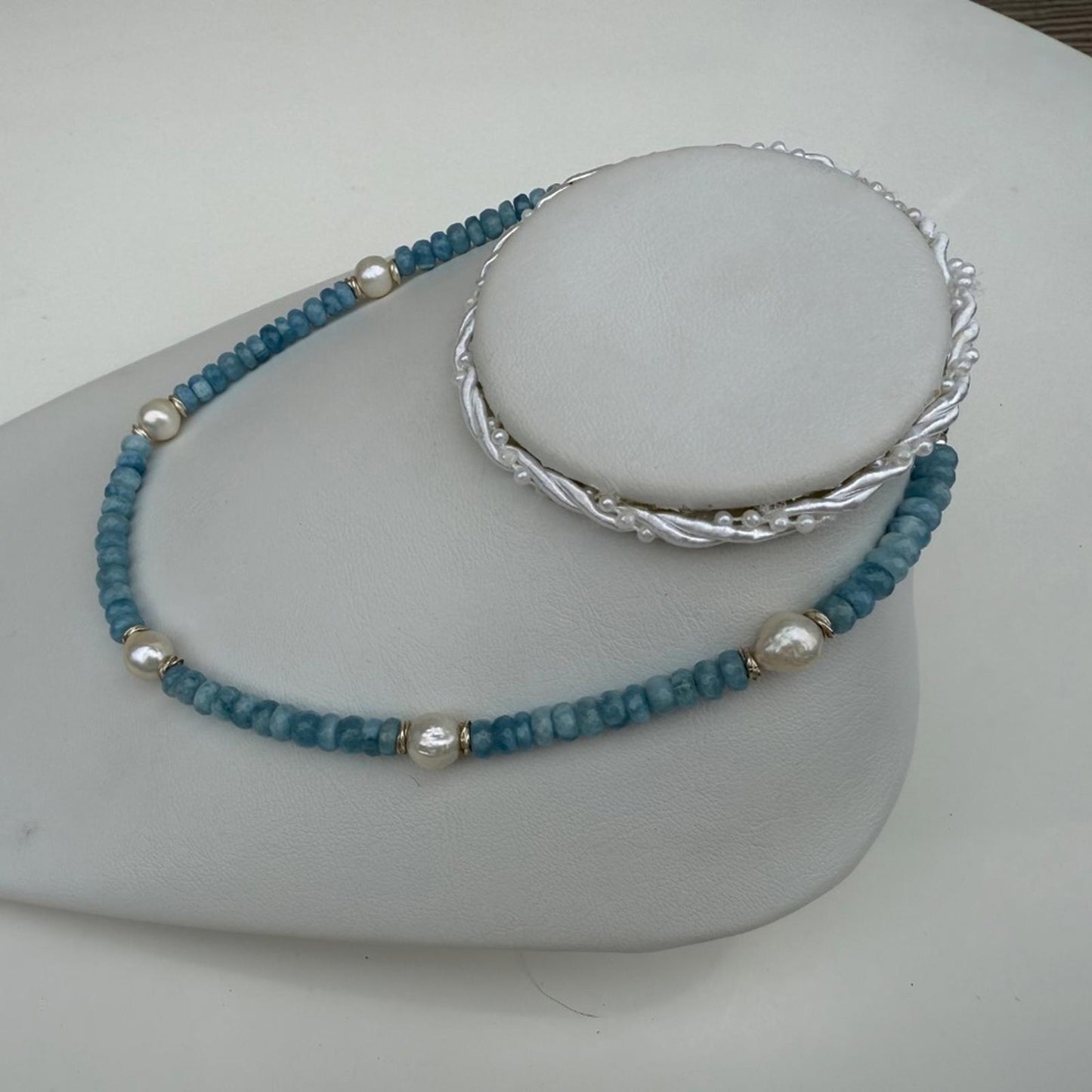 Aquamarine Pearl Necklace. Necklace With Sterling Silver Findings.