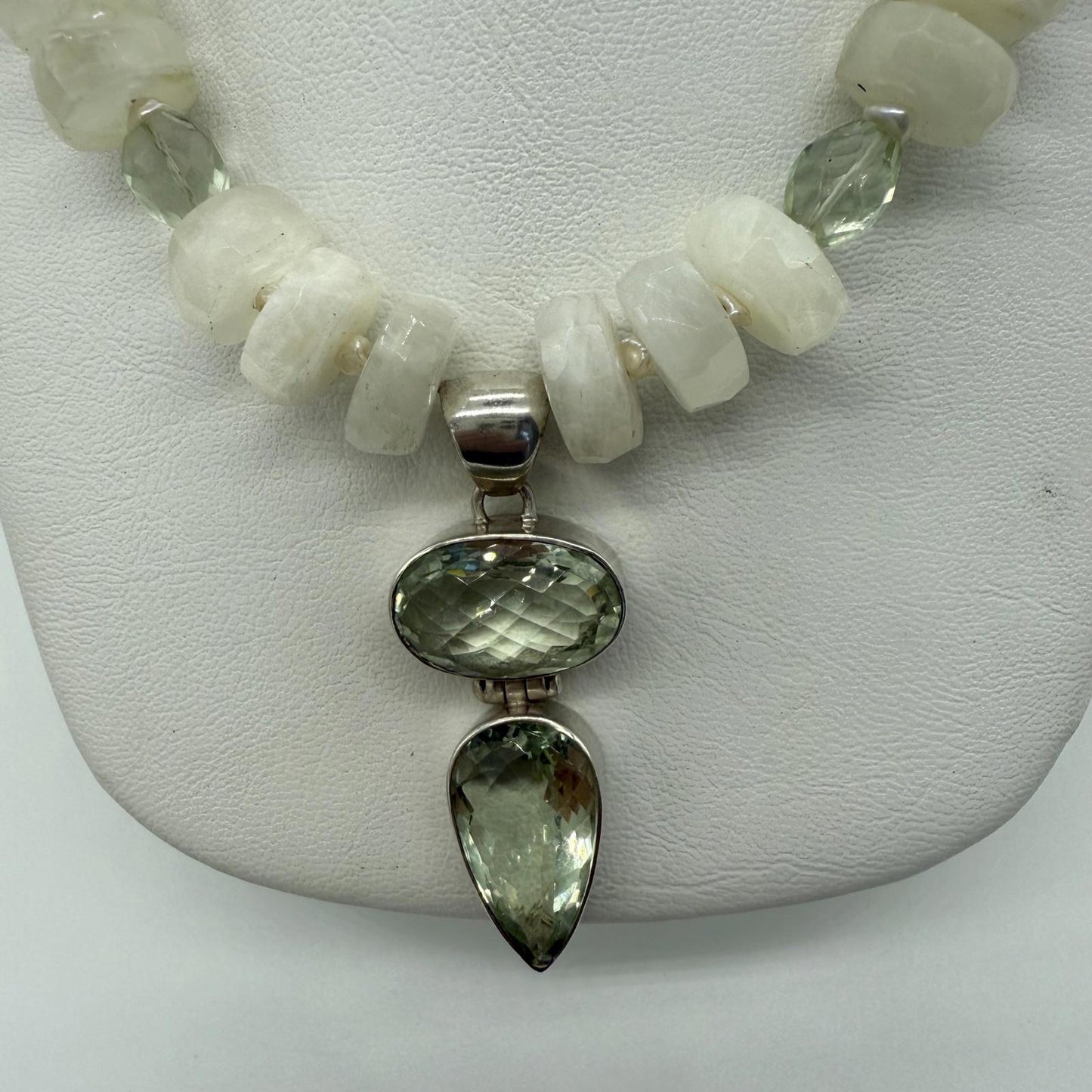 Double Amethyst Pendant. Sterling Silver Moonstone Amethyst Pearl Necklace