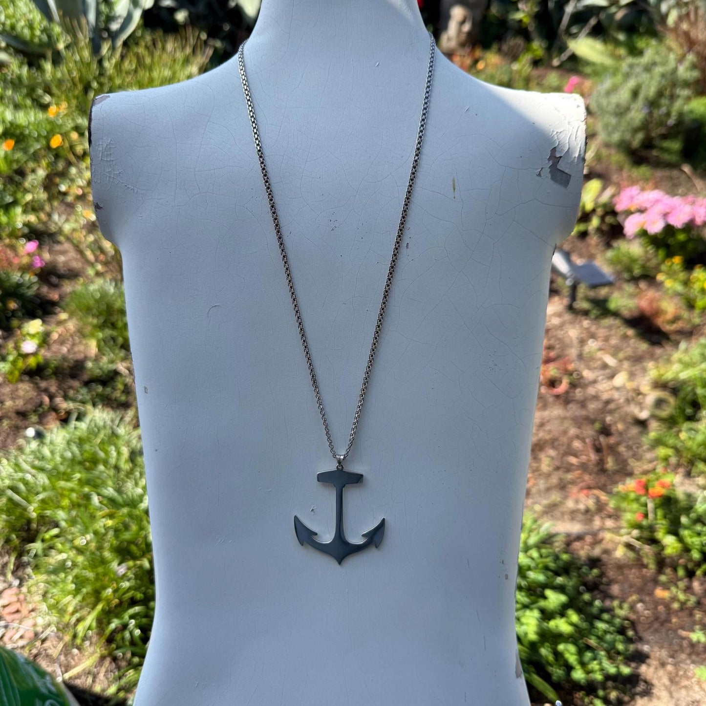 Men’s Sterling Silver Anchor Pendant Necklace. White Trash Charms Large Anchor.