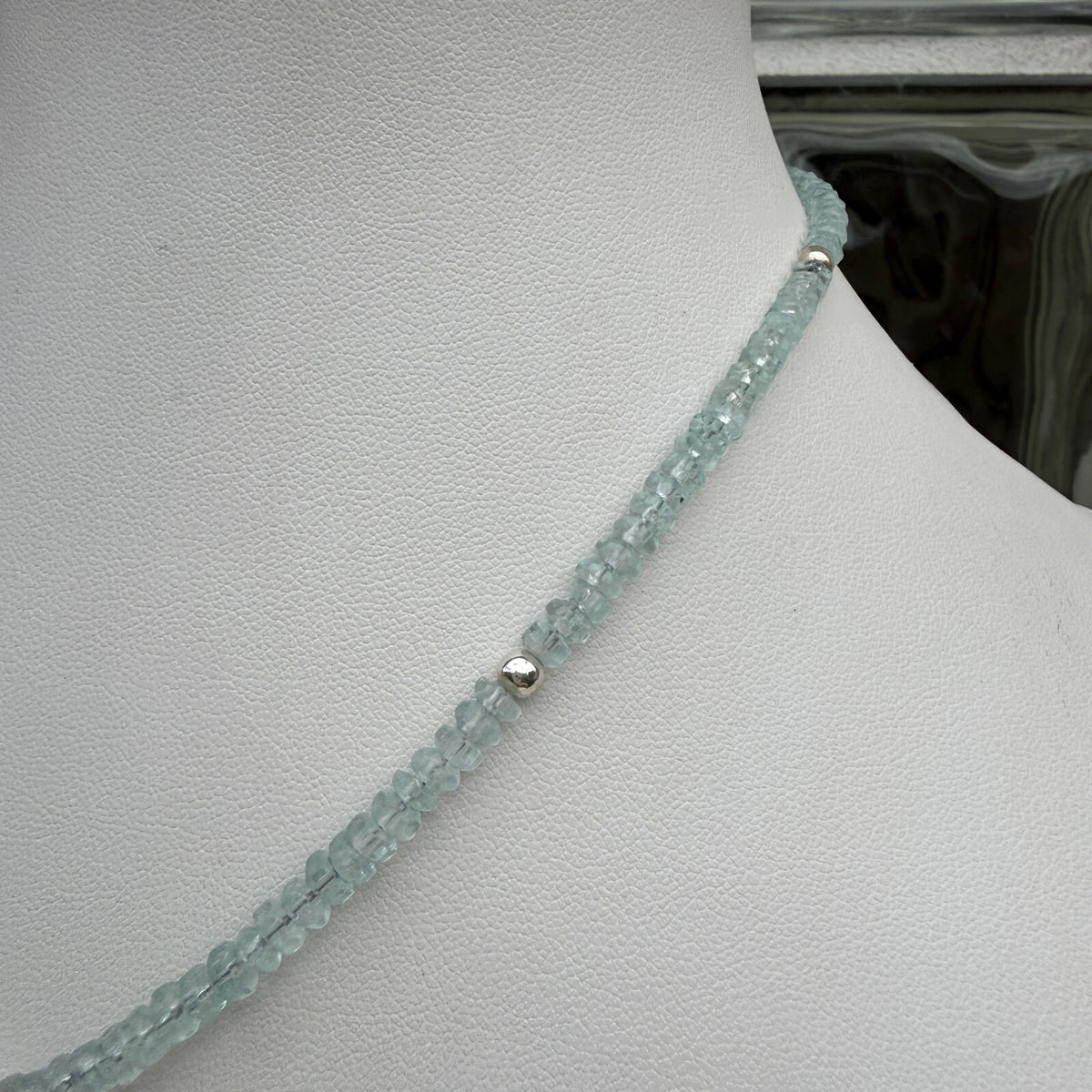 Vintage Sterling Silver Enamel Painted Locket. Handmade Aquamarine Necklace.