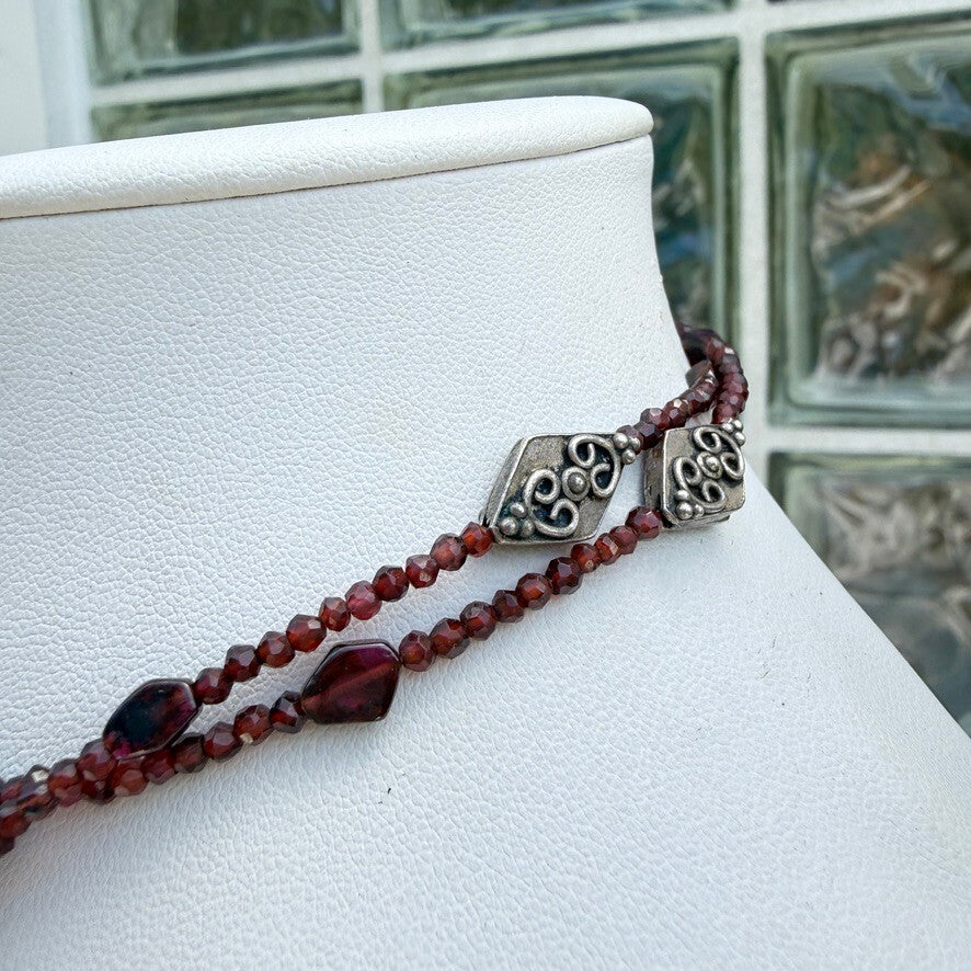Vintage Austro-Hungarian Sterling Silver Garnet Cross Necklace.
