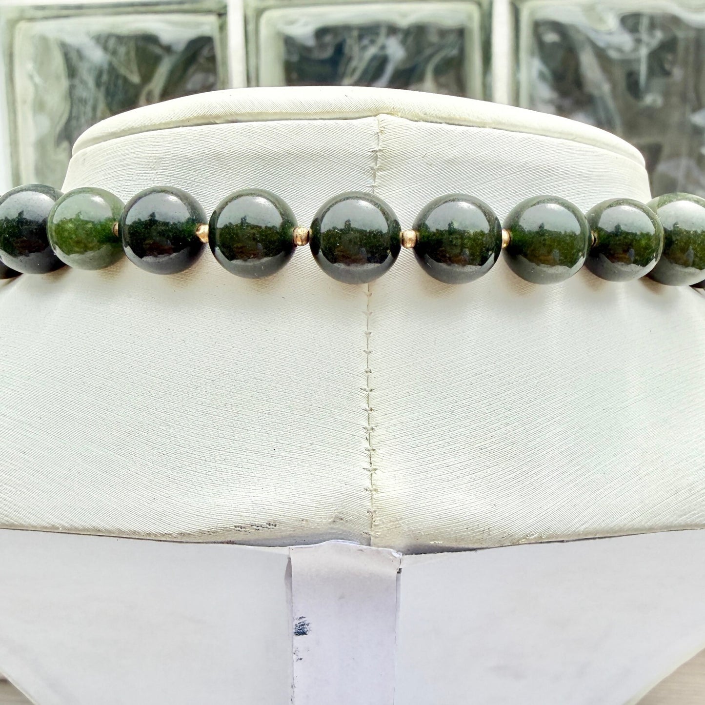 Vintage Green Jadeite Carved Necklace, Signed AKR. Removable Enhancer Pendant.