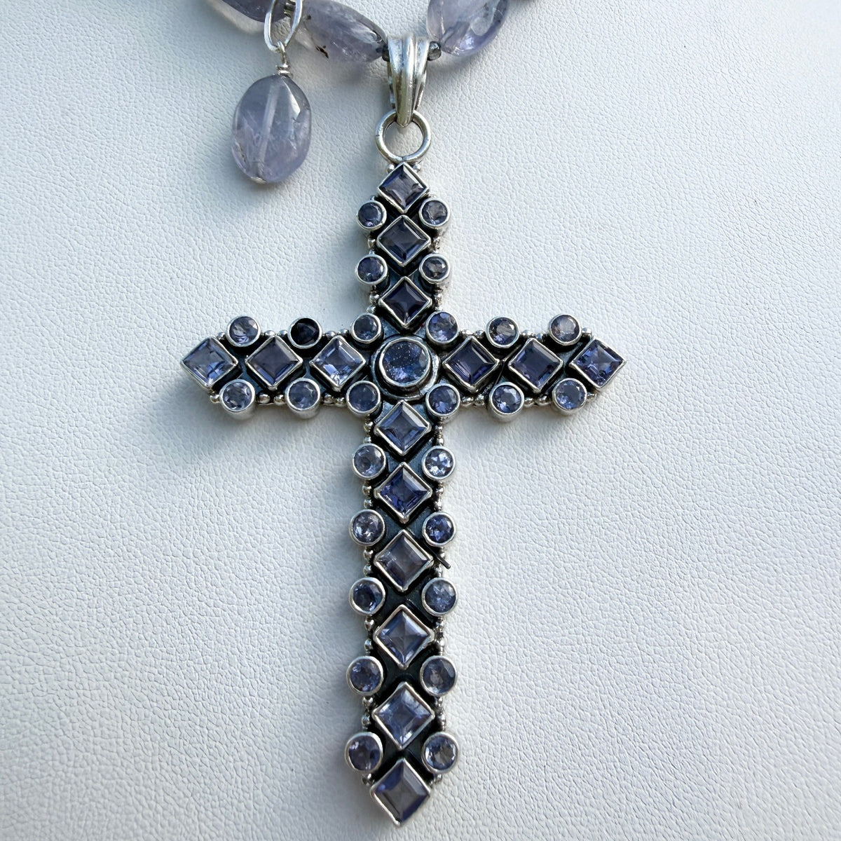 Natural Tanzanite Necklace. Sterling Silver Cross. Lavender Crystal Cross. OOAK