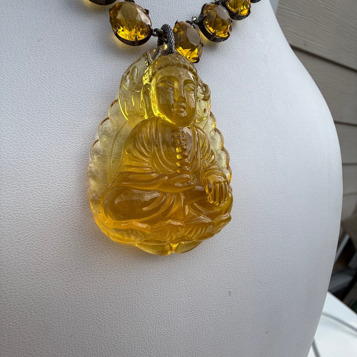 Golden Buddha Pendant. Vintage riviere Necklace – One-of-a-Kind.