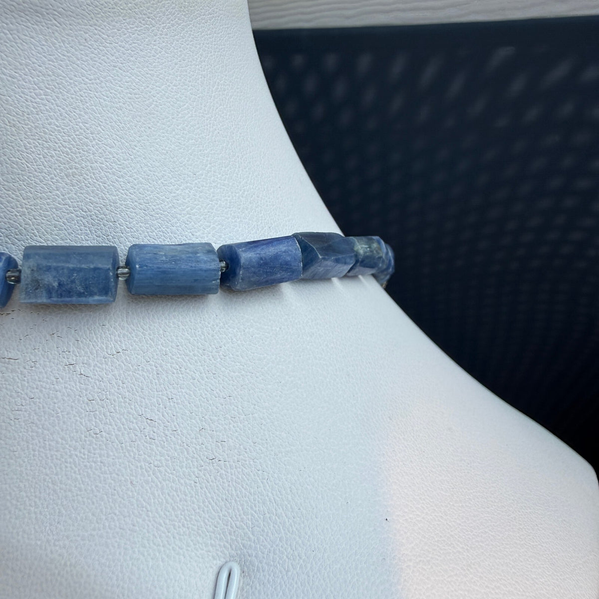 Sapphire Parve Diamonds Vintage Pendant. Sterling Silver Kyanite Necklace OOAK
