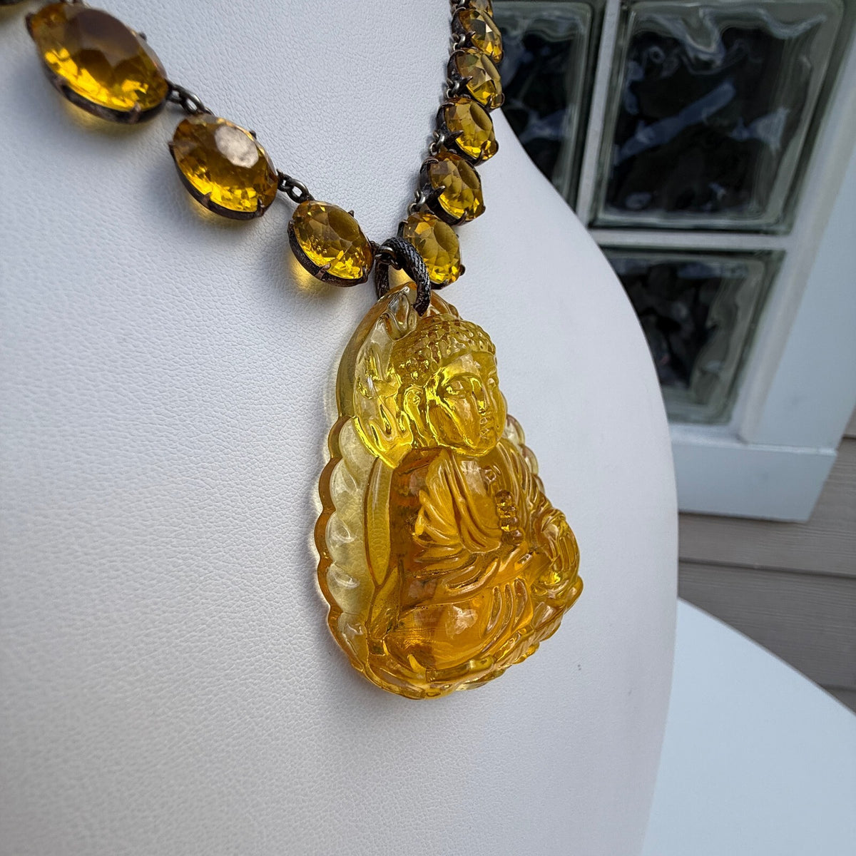Golden Buddha Pendant. Vintage riviere Necklace – One-of-a-Kind.