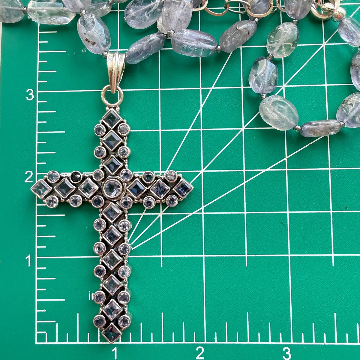 Natural Tanzanite Necklace. Sterling Silver Cross. Lavender Crystal Cross. OOAK