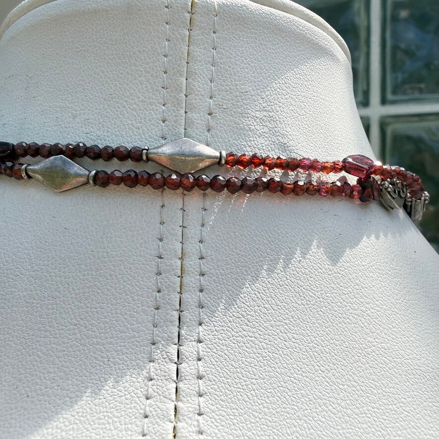 Vintage Austro-Hungarian Sterling Silver Garnet Cross Necklace.
