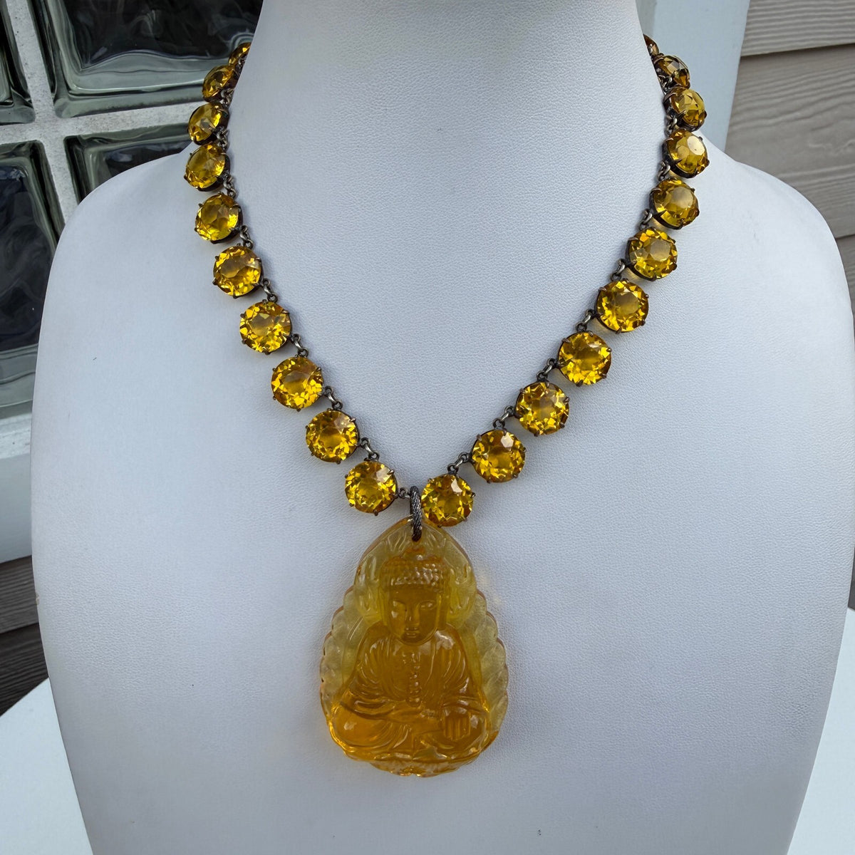 Golden Buddha Pendant. Vintage riviere Necklace – One-of-a-Kind.