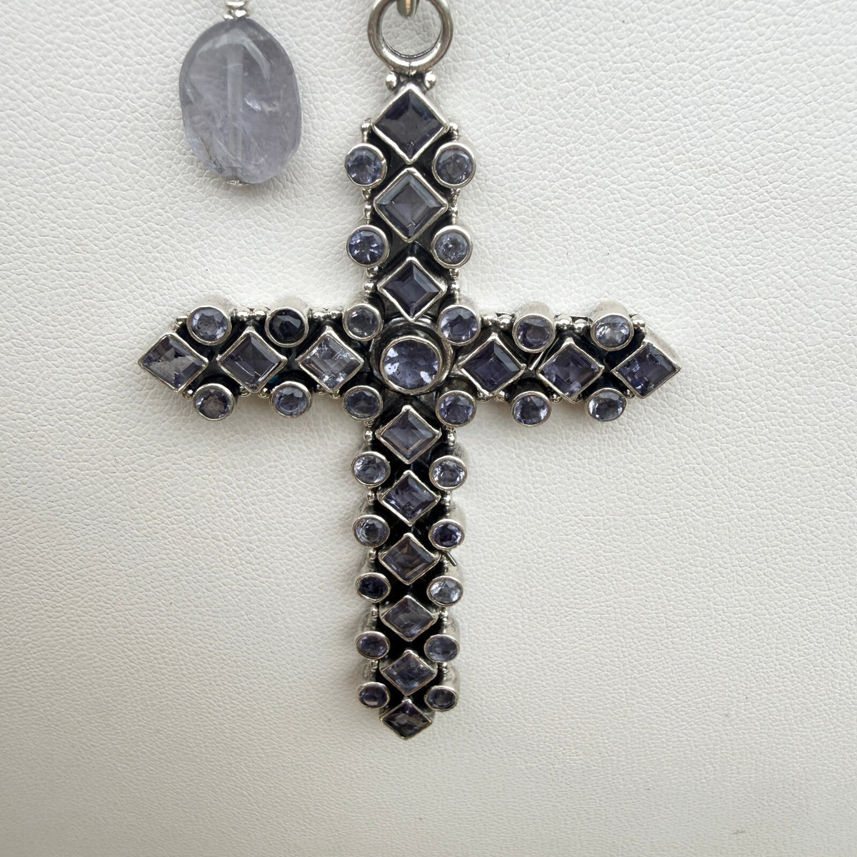 Natural Tanzanite Necklace. Sterling Silver Cross. Lavender Crystal Cross. OOAK
