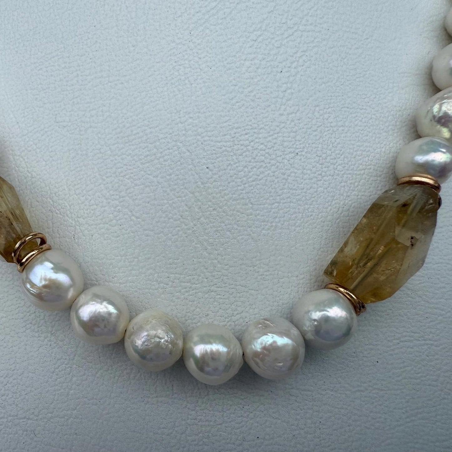 Citrine Pearl Necklace. Handmade Freshwater Pearl Necklace.