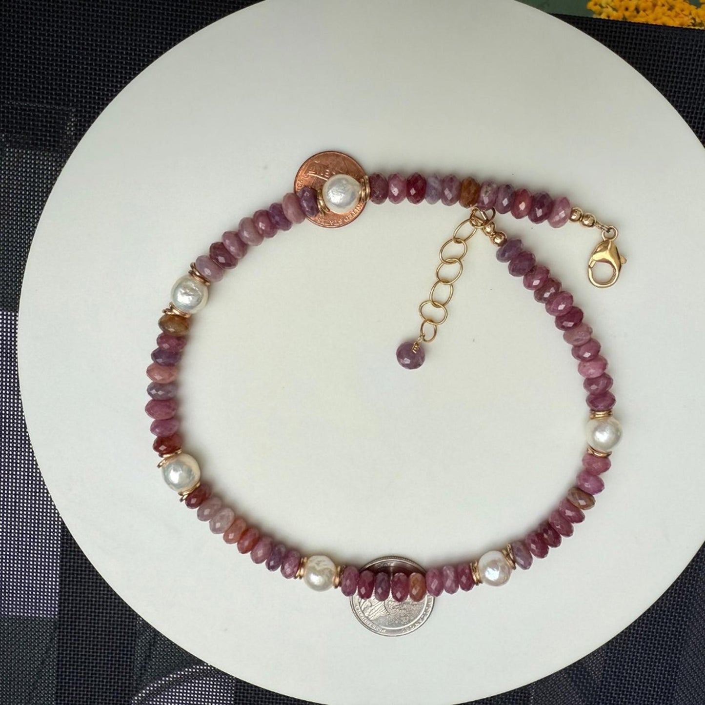 Ruby Necklace. Fresh Water Pearl Necklace. Gold Fill Lobster Clasp.
