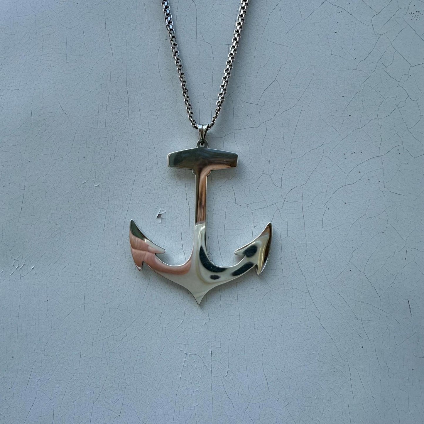 Men’s Sterling Silver Anchor Pendant Necklace. White Trash Charms Large Anchor.