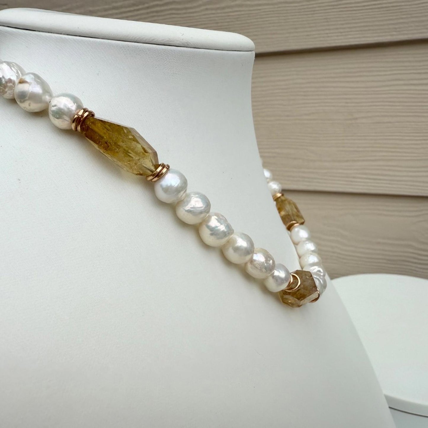 Citrine Pearl Necklace. Handmade Freshwater Pearl Necklace.