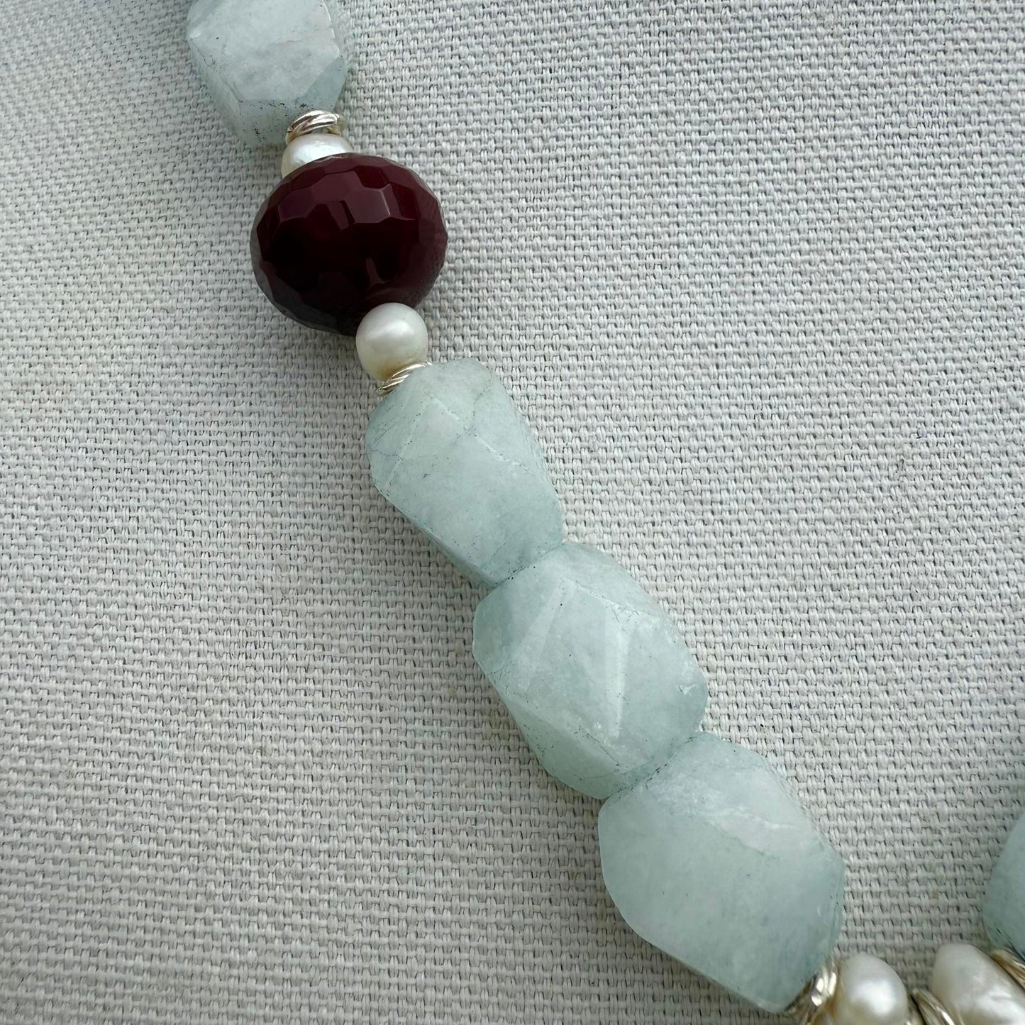 Vintage Sterling Silver Heart Locket Necklace. Aquamarine  Ruby Pearl Necklace.