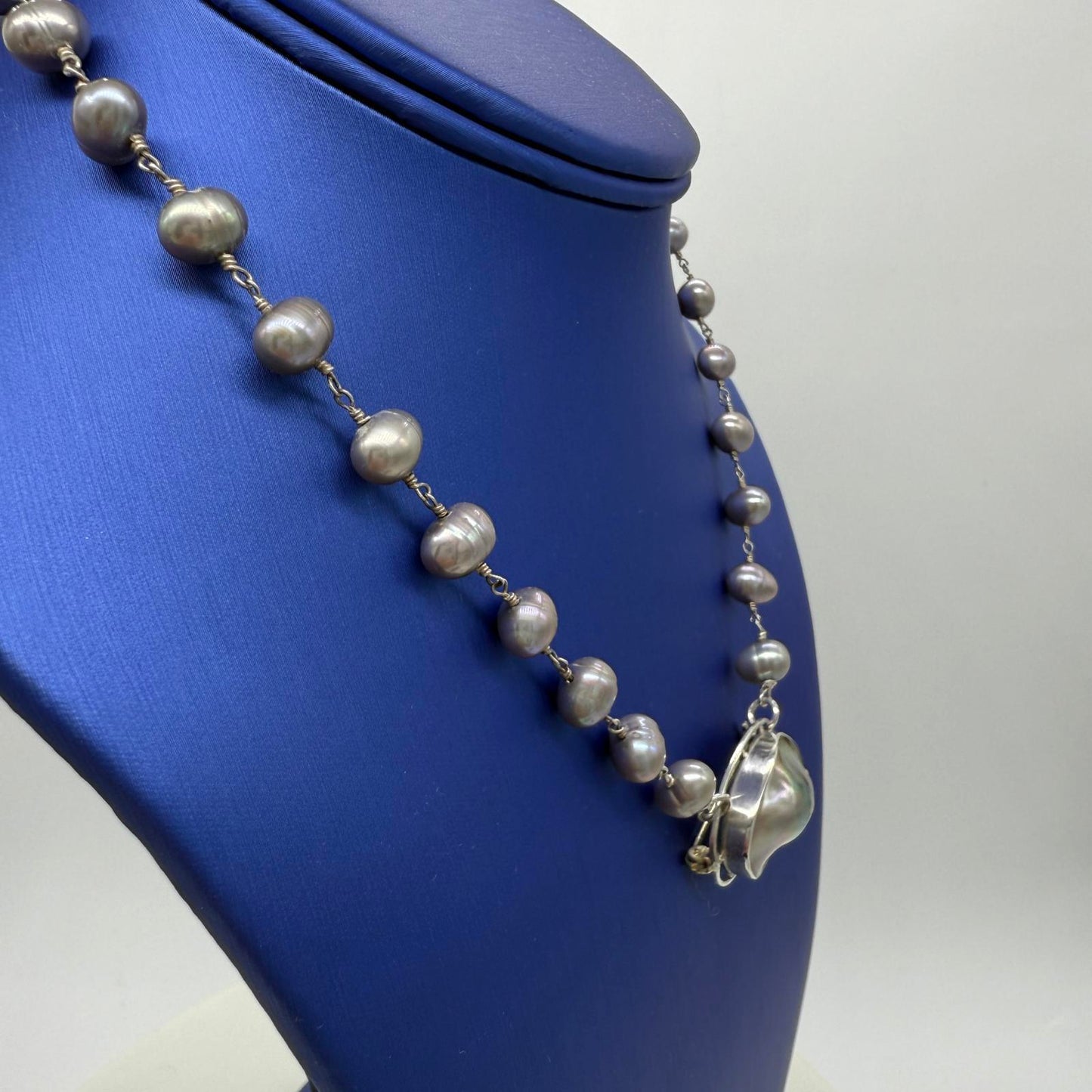Pearl Necklace Vintage Abalone Shell Pendant – Handmade Sterling Silver Jewelry