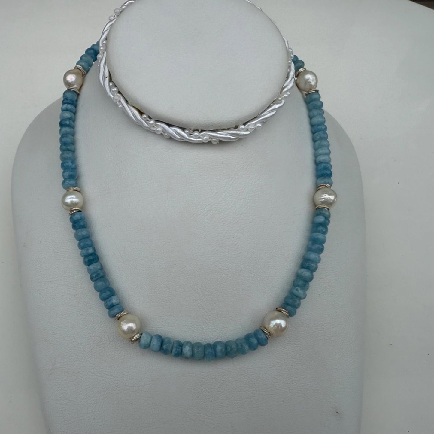 Aquamarine Pearl Necklace. Necklace With Sterling Silver Findings.