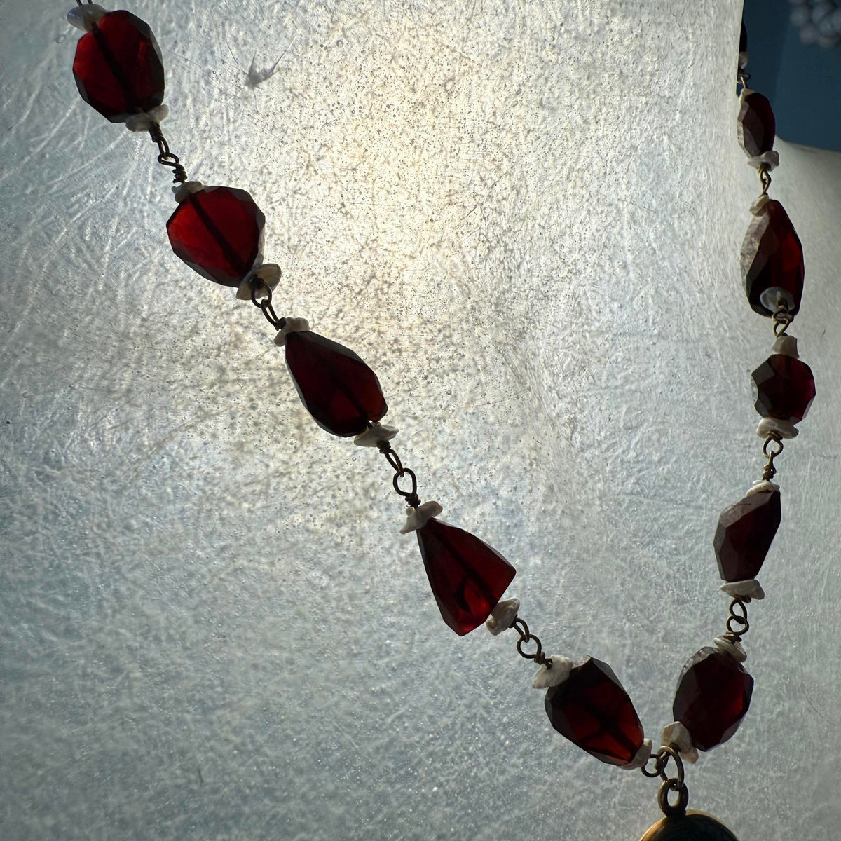 Vintage Locket. Garnet Nuggets Freshwater Pearl Necklace.
