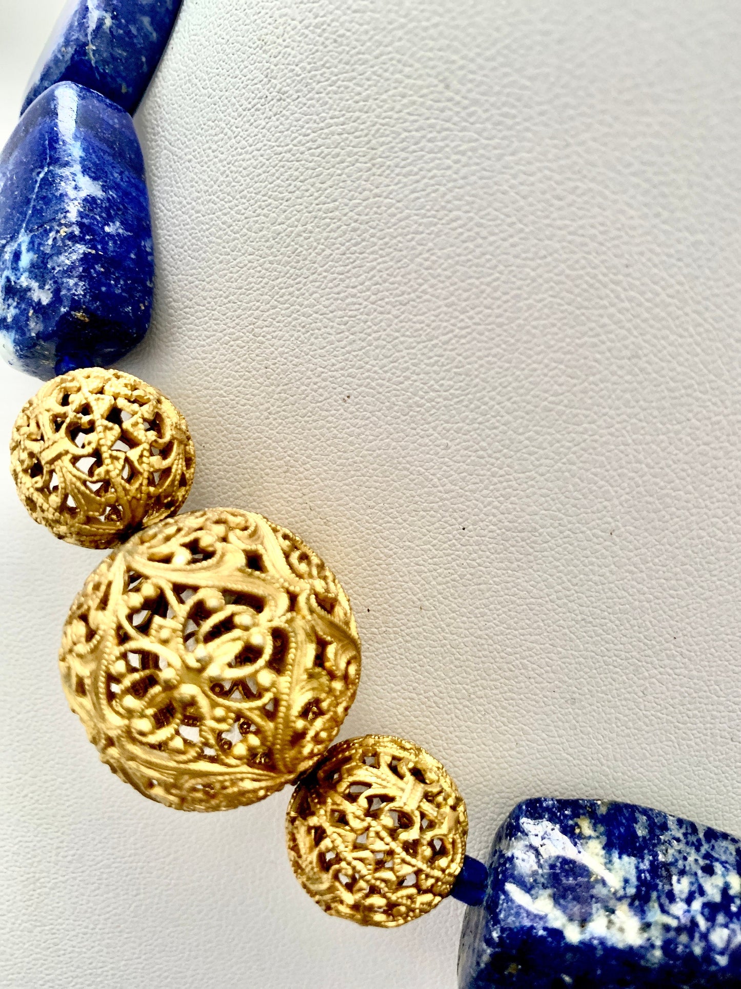 Blue Lapis Lazuli. Vintage Gold Filigree beads. Toggle clasp. Healing stones. OOAK. Handmade. Vintique10 creation.