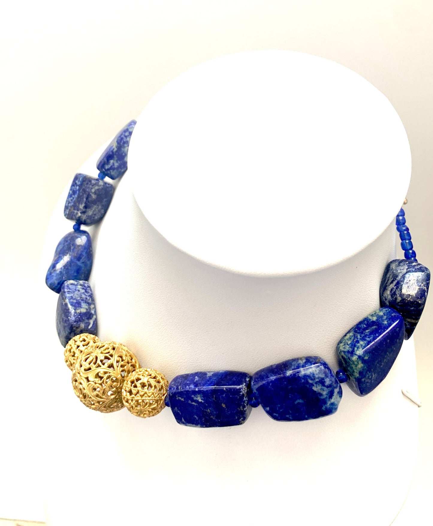 Blue Lapis Lazuli. Vintage Gold Filigree beads. Toggle clasp. Healing stones. OOAK. Handmade. Vintique10 creation.