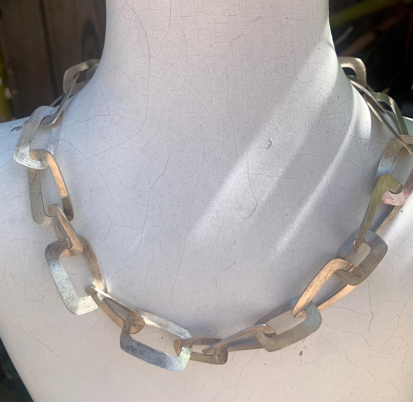 Contemporary. Sterling Silver. Irregular Large Oblong Link. Necklace. Hand Made.