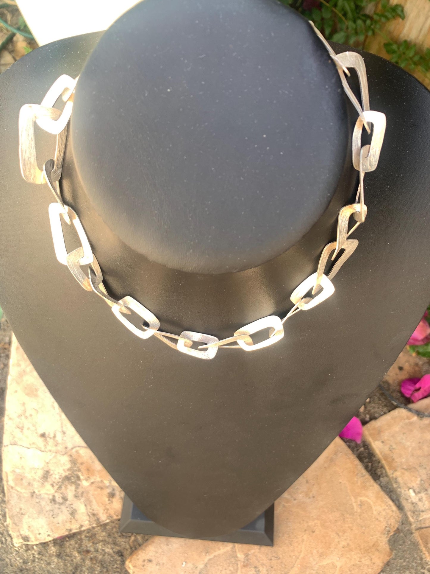 Contemporary. Sterling Silver. Irregular Large Oblong Link. Necklace. Hand Made.