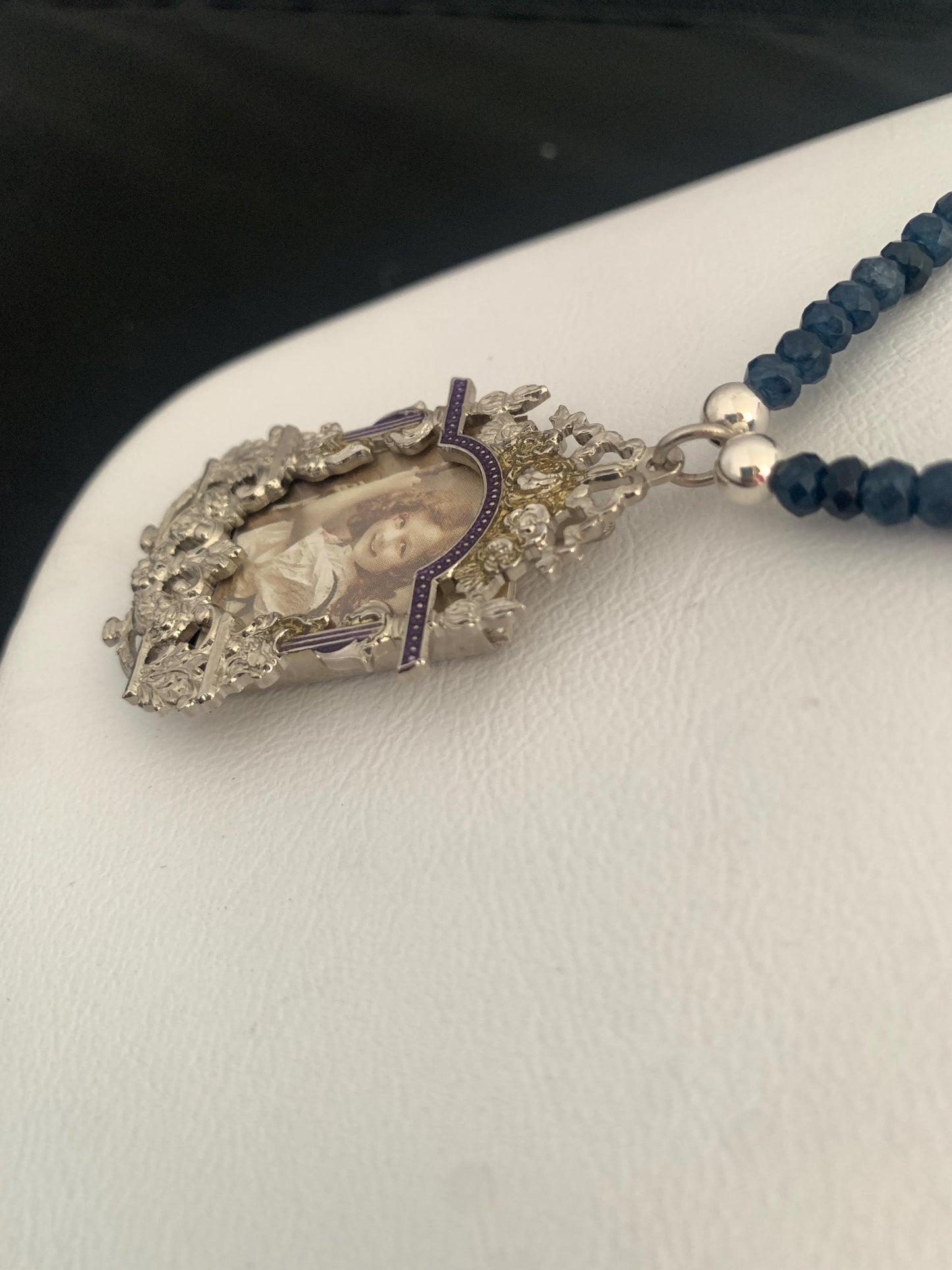 Picture Frame Pendant Necklace. Ornate Detail. Handmade Faceted Necklace.OOAK