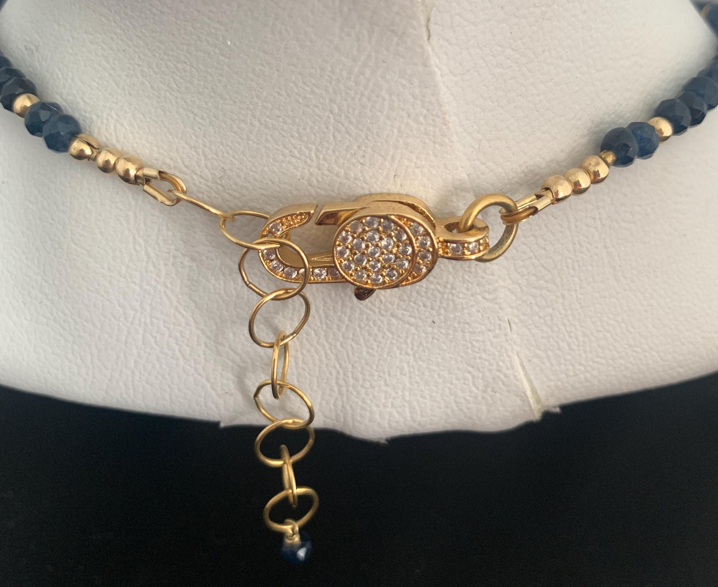 Anchor. Gold Tone Diamanté Crystals. Sodalite Beaded Necklace.
