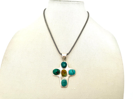 Vintage Sterling Silver. Chunky Turquoise Cross  By DRT.  Designer Milor Sterling Chain.Vintage. OOAK.