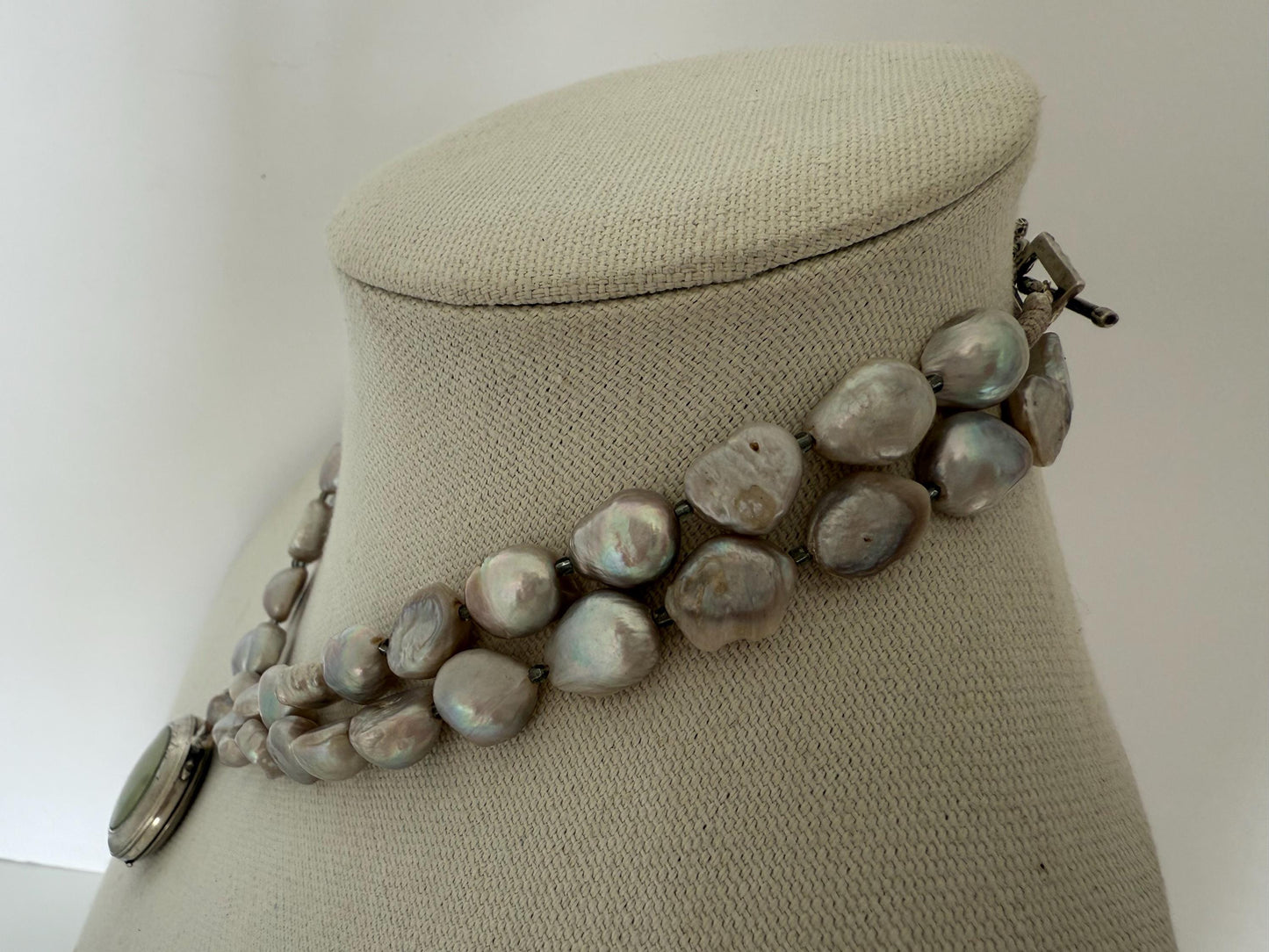 Vintage Sterling Silver Pocket Watch Silver Locket Gray Pearls OOAK.