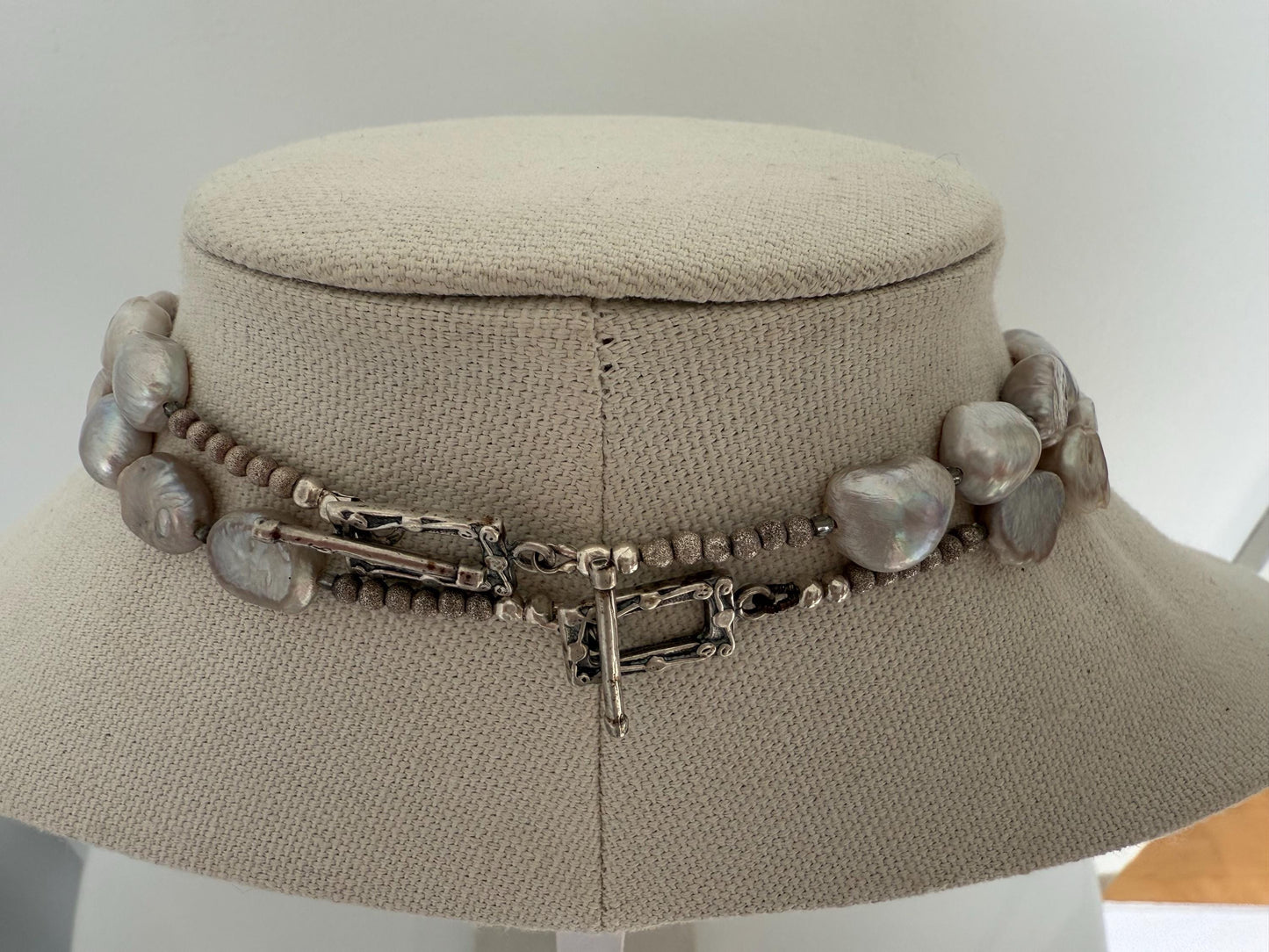 Vintage Sterling Silver Pocket Watch Silver Locket Gray Pearls OOAK.